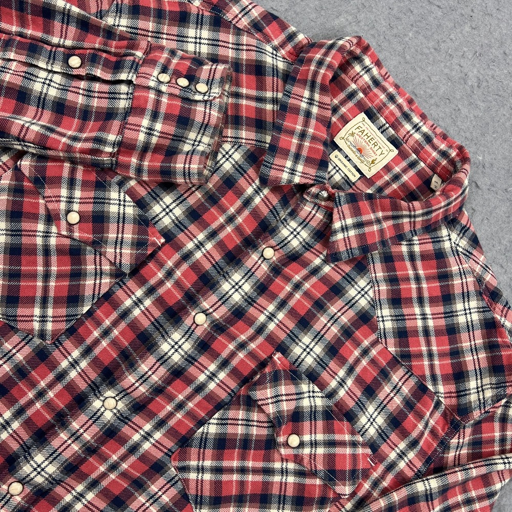 Faherty Artisan Twill Western Shirt Men's XXL Red‎ Organic Plaid Pearl Snap Loop
